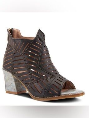 L’Artiste Angular Block Leather Shooties with Lacer Cut Design Sz 6 (36)